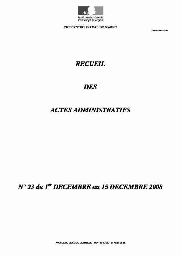 RECUEIL DES ACTES ADMINISTRATIFS N° 23 du 1 DECEMBRE