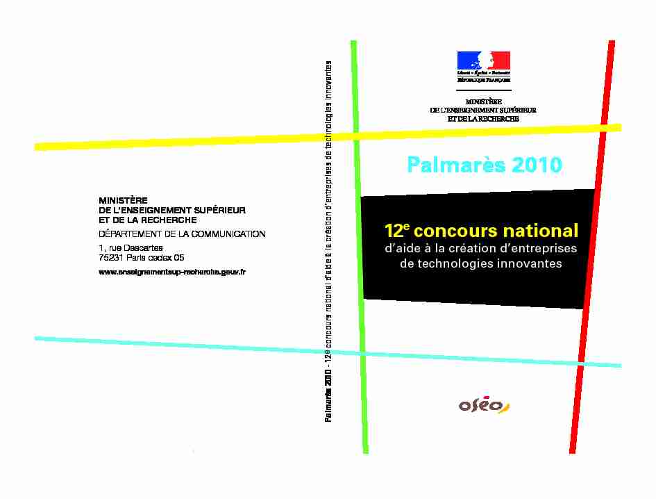 Palmarès 2010 - 12e concours national daide à la création d