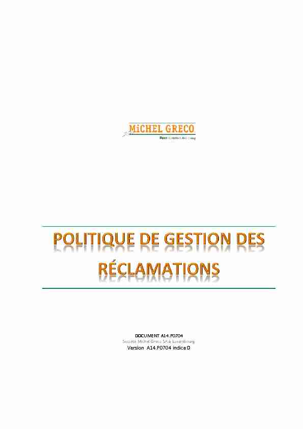 POLITIQUE DE GESTION DES RÉCLAMATIONS