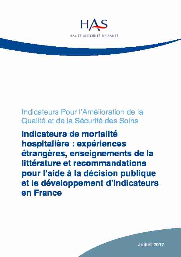 [PDF] Indicateurs de mortalité hospitalière - Haute Autorité de Santé
