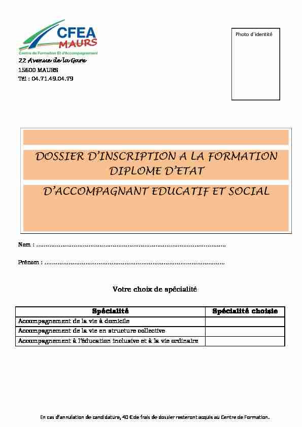 [PDF] dossier dinscription a la formation diplome detat daccompagnant