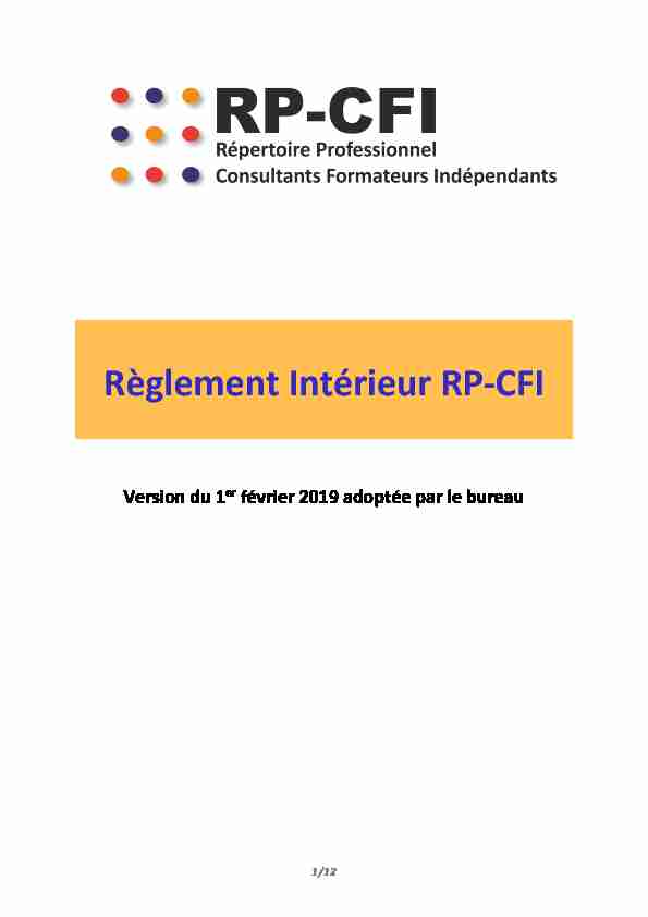 Règlement Intérieur RP-CFI