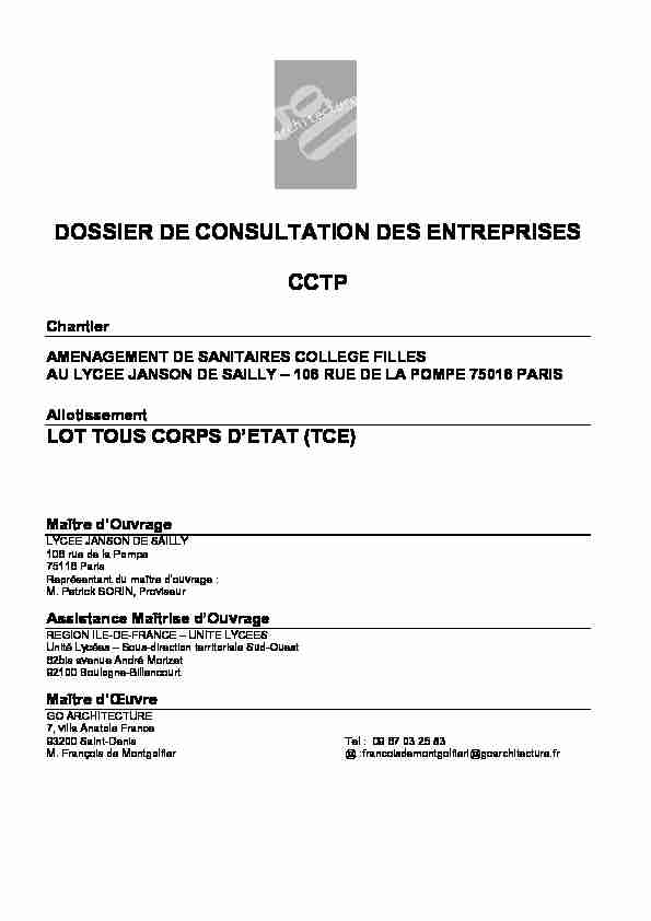DOSSIER DE CONSULTATION DES ENTREPRISES CCTP