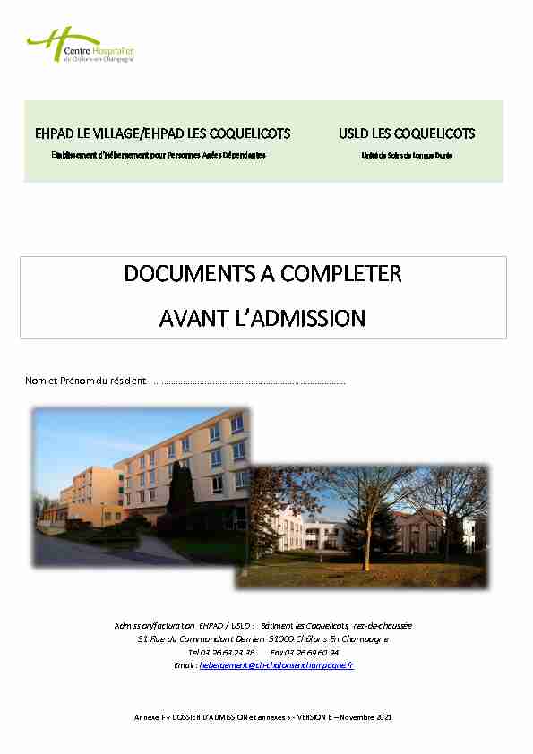DOCUMENTS A COMPLETER AVANT LADMISSION
