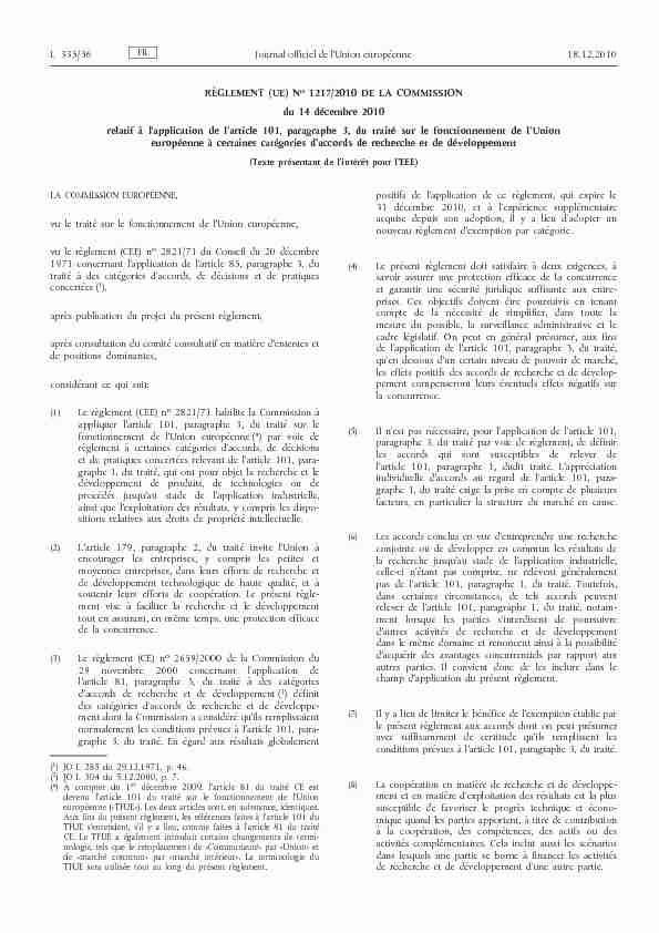 Règlement (UE) no 1217/2010 de la Commission du 14 décembre