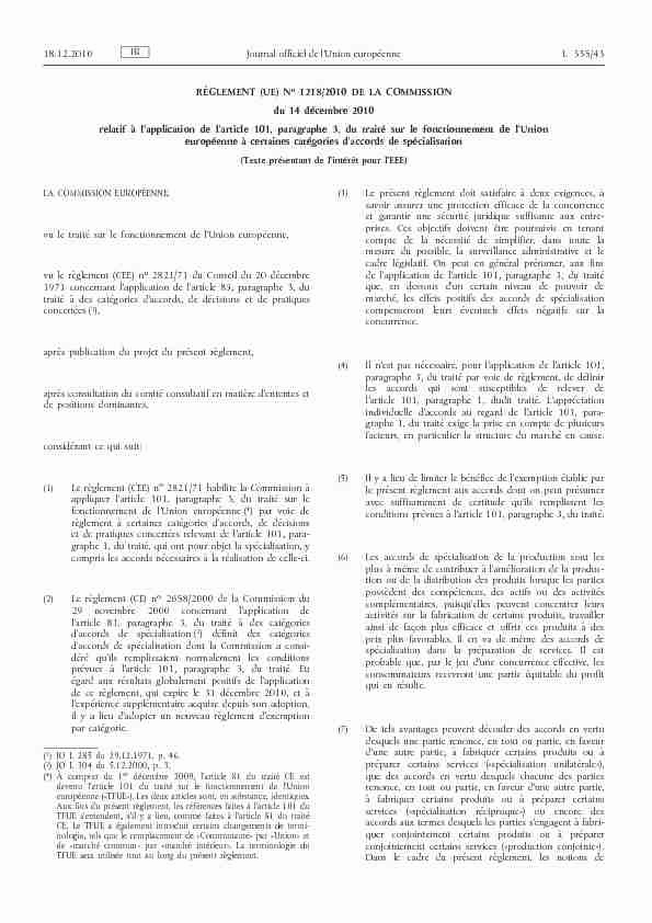 Règlement (UE) no 1218/2010 de la Commission du 14 décembre