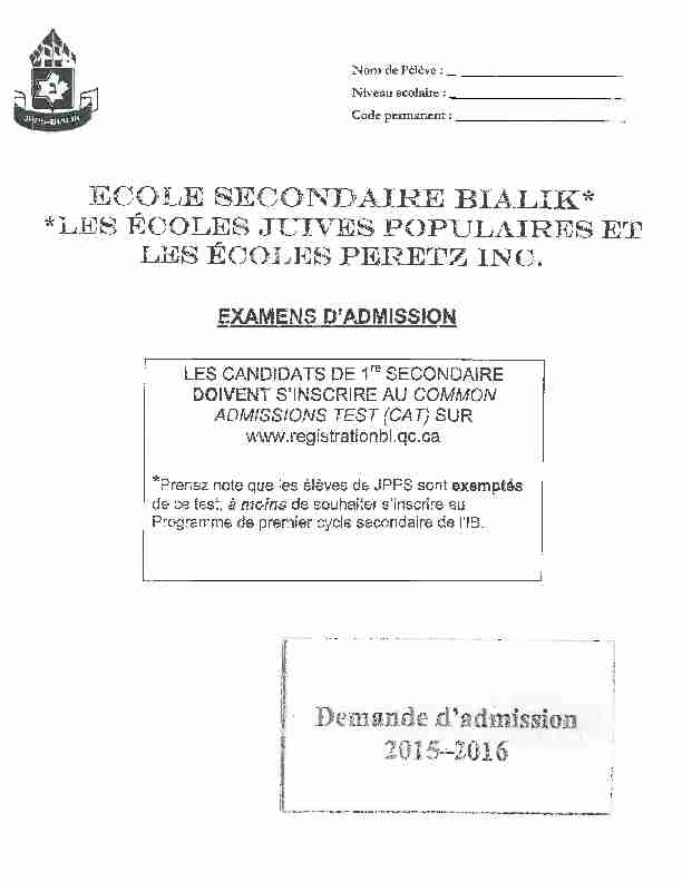 [PDF] 4-Bialik_Formulaire_dAdmission_2015-2016pdf - JPPS Bialik