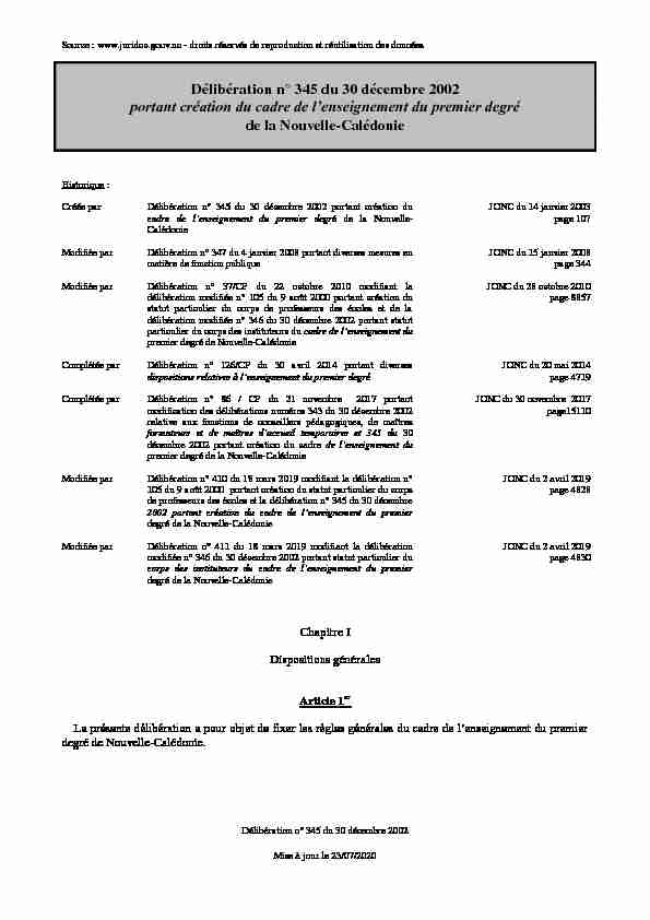 Délibération n° 345 du 30 décembre 2002 portant création du cadre