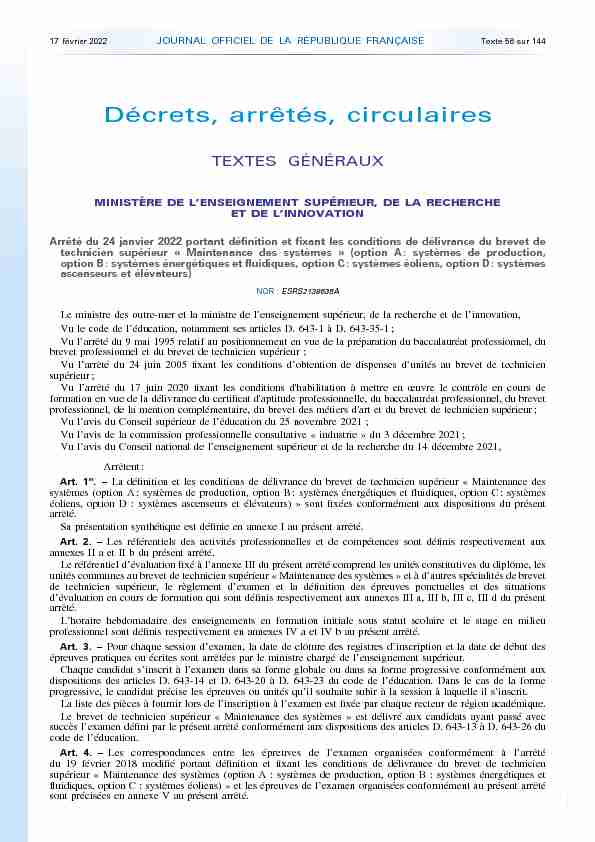 Journal officiel de la République française - N° 40 du 17 février 2022