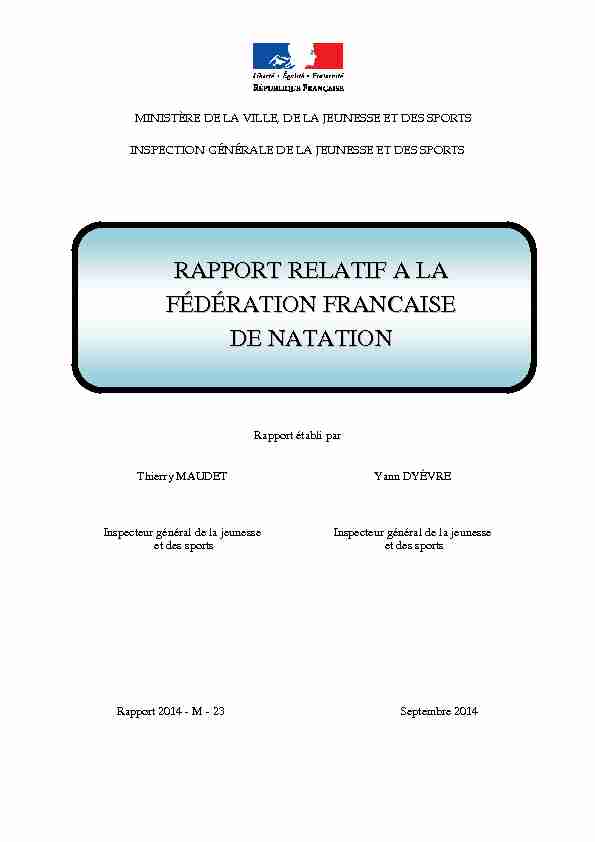[PDF] RAPPORT RELATIF A LA FÉDÉRATION FRANCAISE DE NATATION