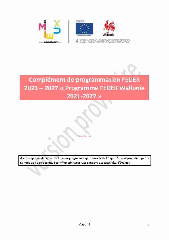 Complément de programmation FEDER 2021 – 2027 « Programme
