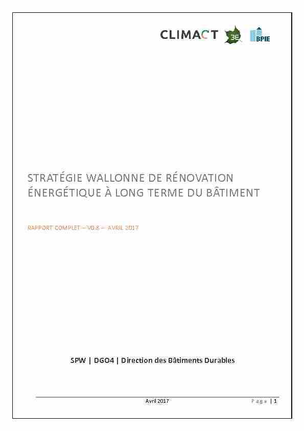 STRATÉGIE WALLONNE DE RÉNOVATION ÉNERGÉTIQUE À