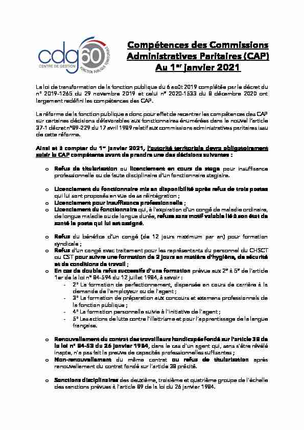 [PDF] Compétences des Commissions Administratives Paritaires (CAP) Au