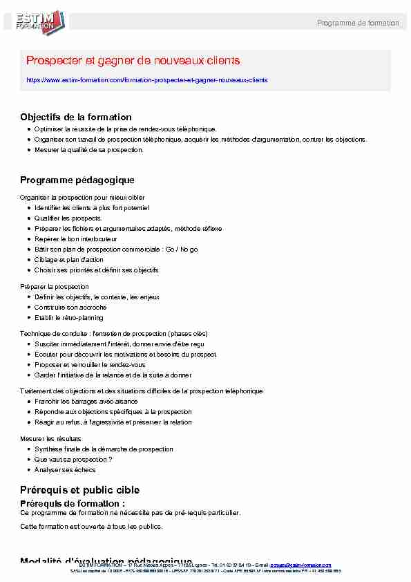 [PDF] Prospecter et gagner de nouveaux clients - Estim Formation