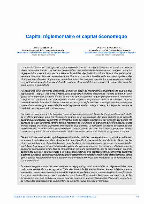 Capital réglementaire et capital économique - REVUE DE LA
