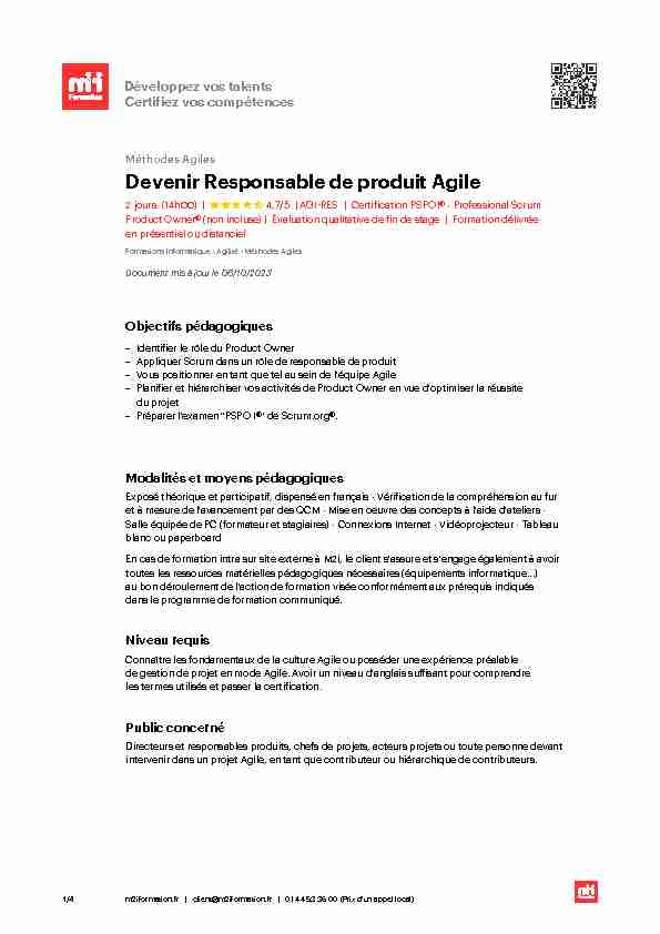 [PDF] Devenir Responsable de produit Agile - M2i Formation