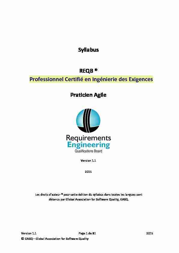[PDF] Syllabus REQB ® Professionnel Certifié en Ingénierie des  - CFTL