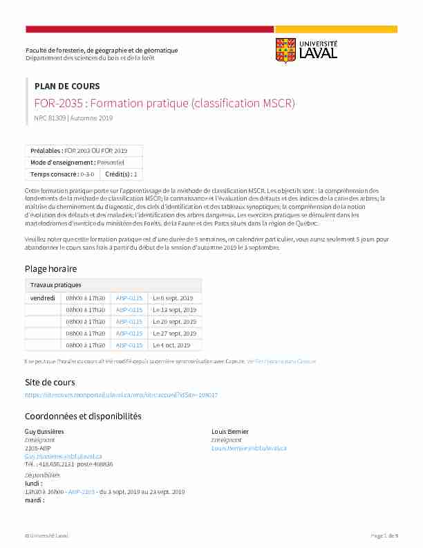 FOR-2035 : Formation pratique (classification MSCR)