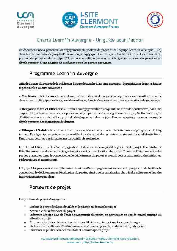 Charte Learnin Auvergne – Un guide pour laction Programme