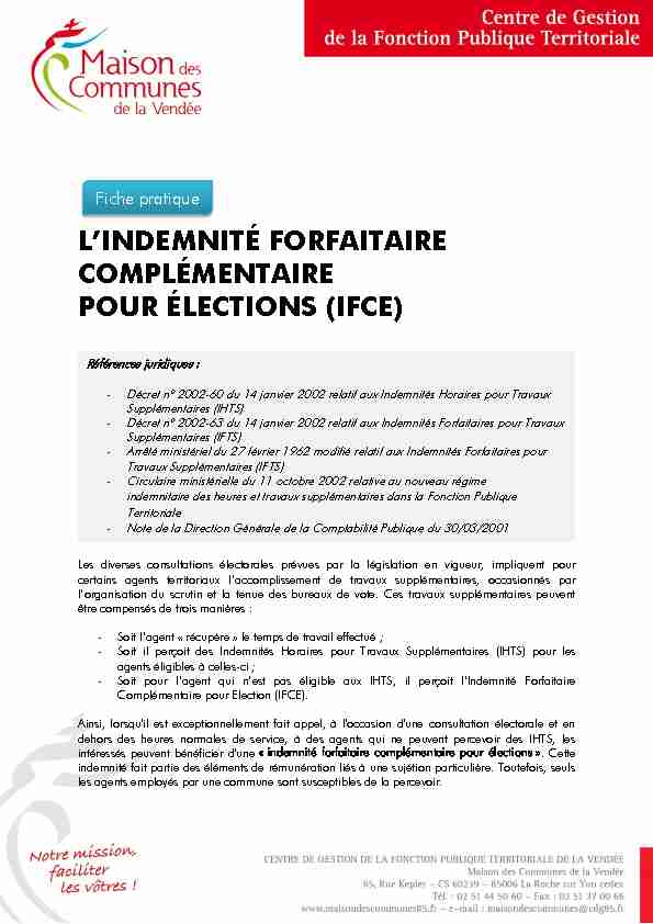 L’INDEMNITÉ FORFAITAIRE COMPLÉMENTAIRE POUR ÉLECTIONS (IFCE)