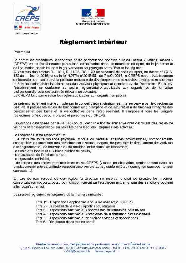 06GDD-PRO03-DOC03 Règlement intérieur - CREPS Île-de-France