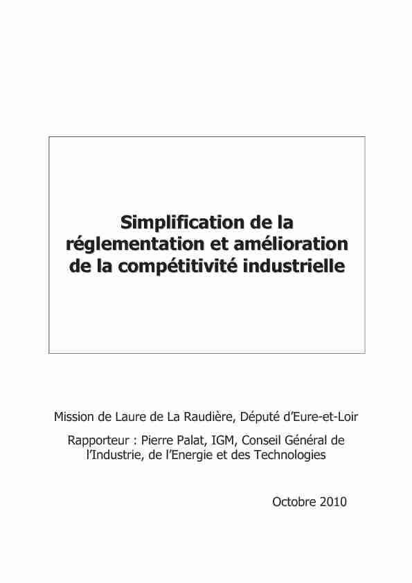 Simplification de la réglementation et amélioration de la