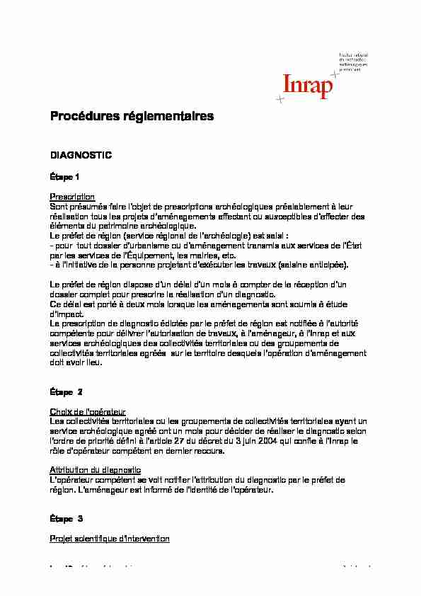 [PDF] Procédures réglementaires - Inrap