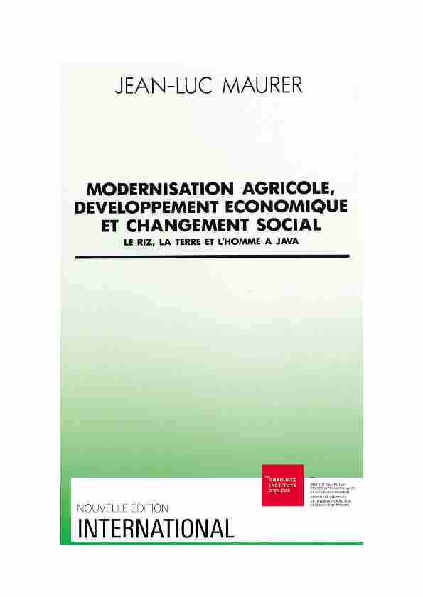 Modernisation agricole développement économique et changement