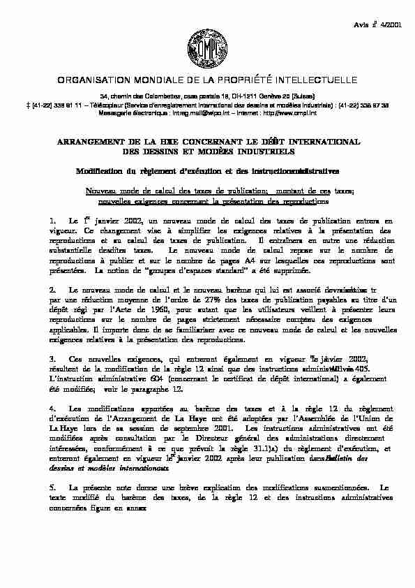 HAGUE/2001/07 : Modification du règlement dexécution et des