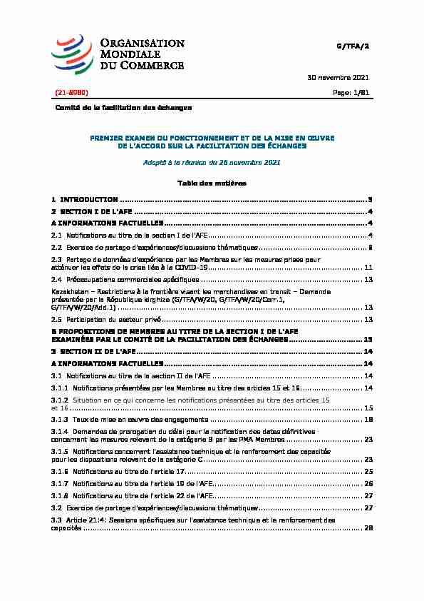 [PDF] G/TFA/2 30 novembre 2021 - Page: 1/81 Comité de la facilitation
