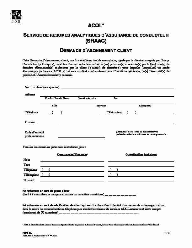 [PDF] Formulaire de demande dabonnement client ACOL SRAAC