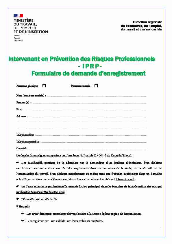 Intervenant en Prévention des Risques Professionnels - IPRP