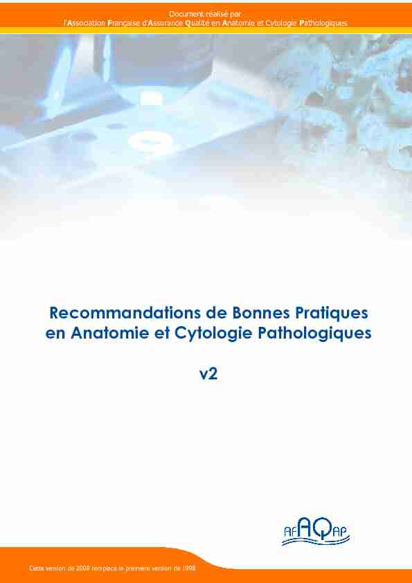 Recommandations de Bonnes Pratiques en Anatomie et Cytologie