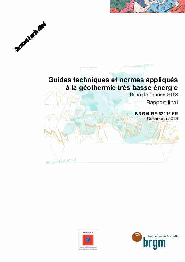Guides techniques et normes appliqués à la géothermie très basse