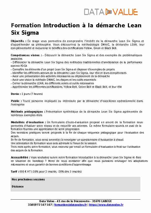 Formation Introduction à la démarche Lean - Six Sigma