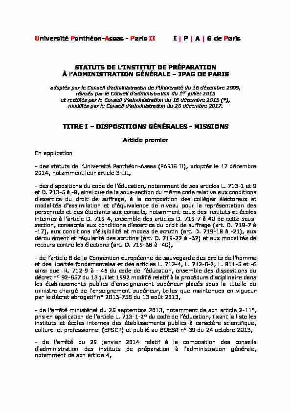 [PDF] statuts de linstitut de prépaRATION à ladministration générale