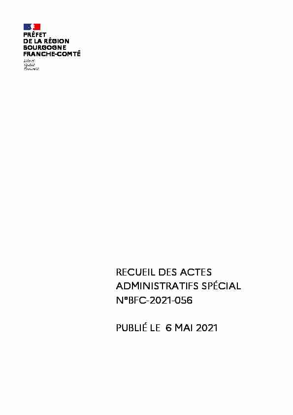 RECUEIL DES ACTES ADMINISTRATIFS SPÉCIAL N°BFC-2021