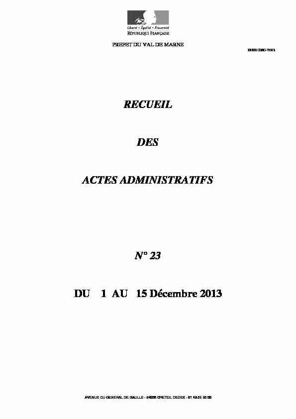 RECUEIL DES ACTES ADMINISTRATIFS N° 23 DU 1 AU 15