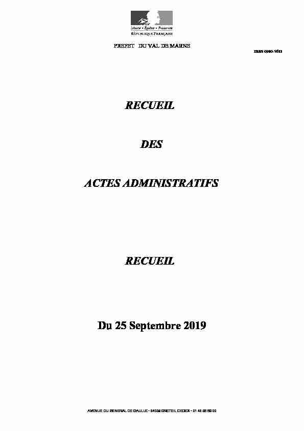 RECUEIL DES ACTES ADMINISTRATIFS RECUEIL Du 25