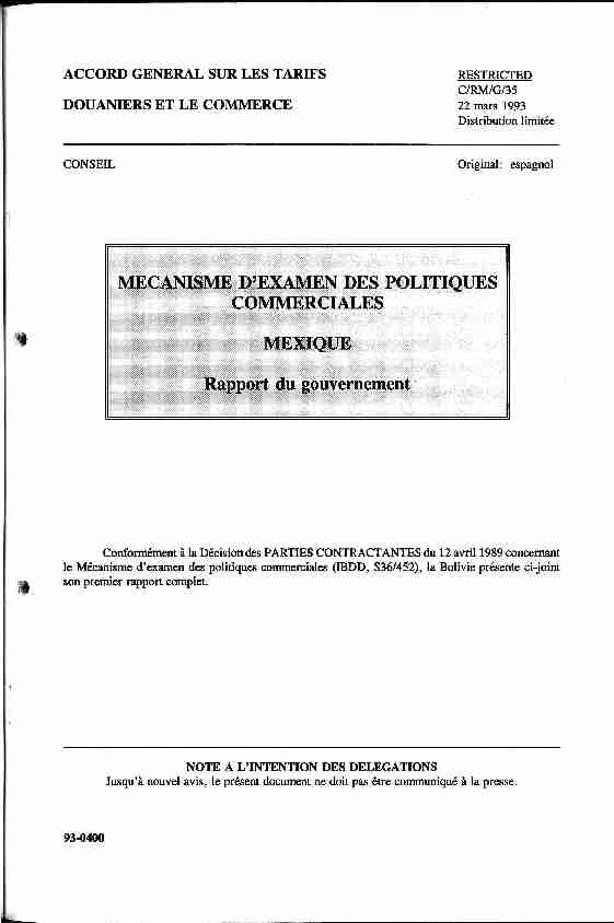 MECANISME DEXAMEN DES POLITIQUES COMMERCIALES