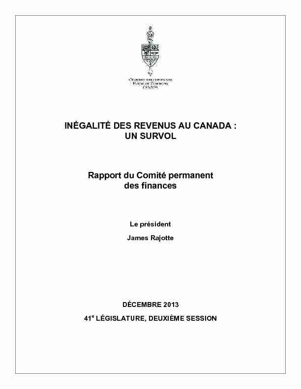 INÉGALITÉ DES REVENUS AU CANADA : UN SURVOL Rapport du