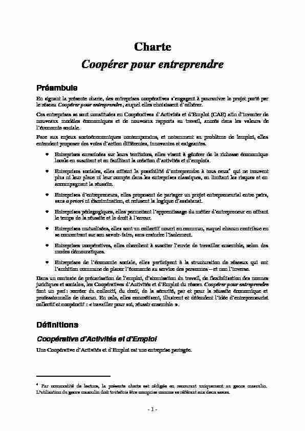 [PDF] Charte Coopérer pour entreprendre