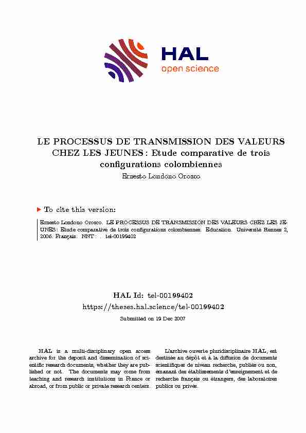 LE PROCESSUS DE TRANSMISSION DES VALEURS CHEZ LES