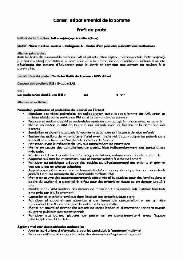 Conseil départemental de la Somme Profil de poste