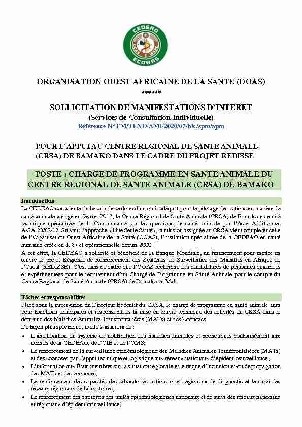 ORGANISATION OUEST AFRICAINE DE LA SANTE (OOAS