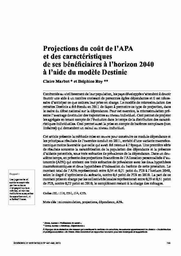 Projections du coût de lAPA et des caractéristiques de ses
