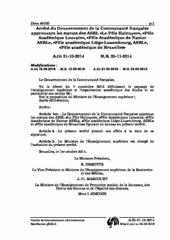 Arrêté du Gouvernement de la Communauté française approuvant