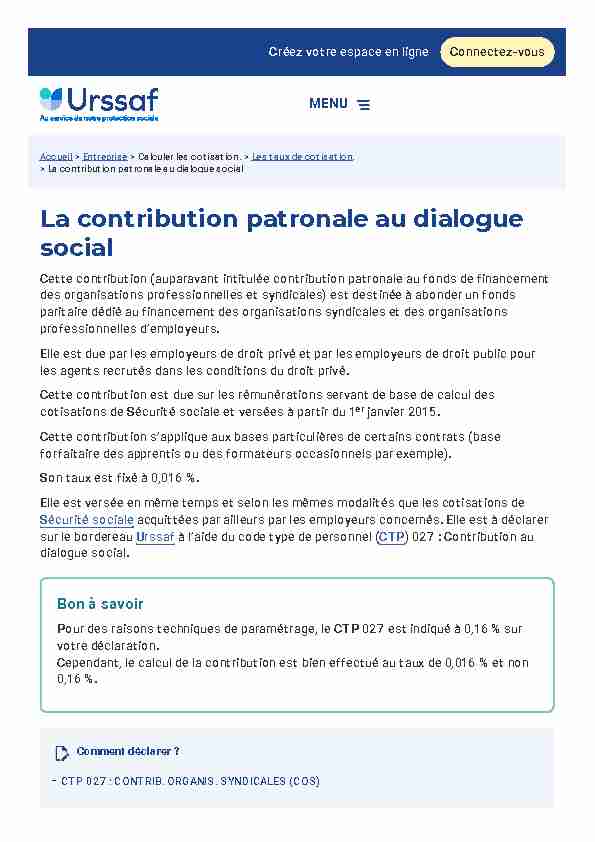 La contribution patronale au dialogue social - Urssaf.fr