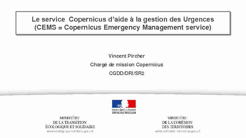 Le service Copernicus daide à la gestion des Urgences (CEMS