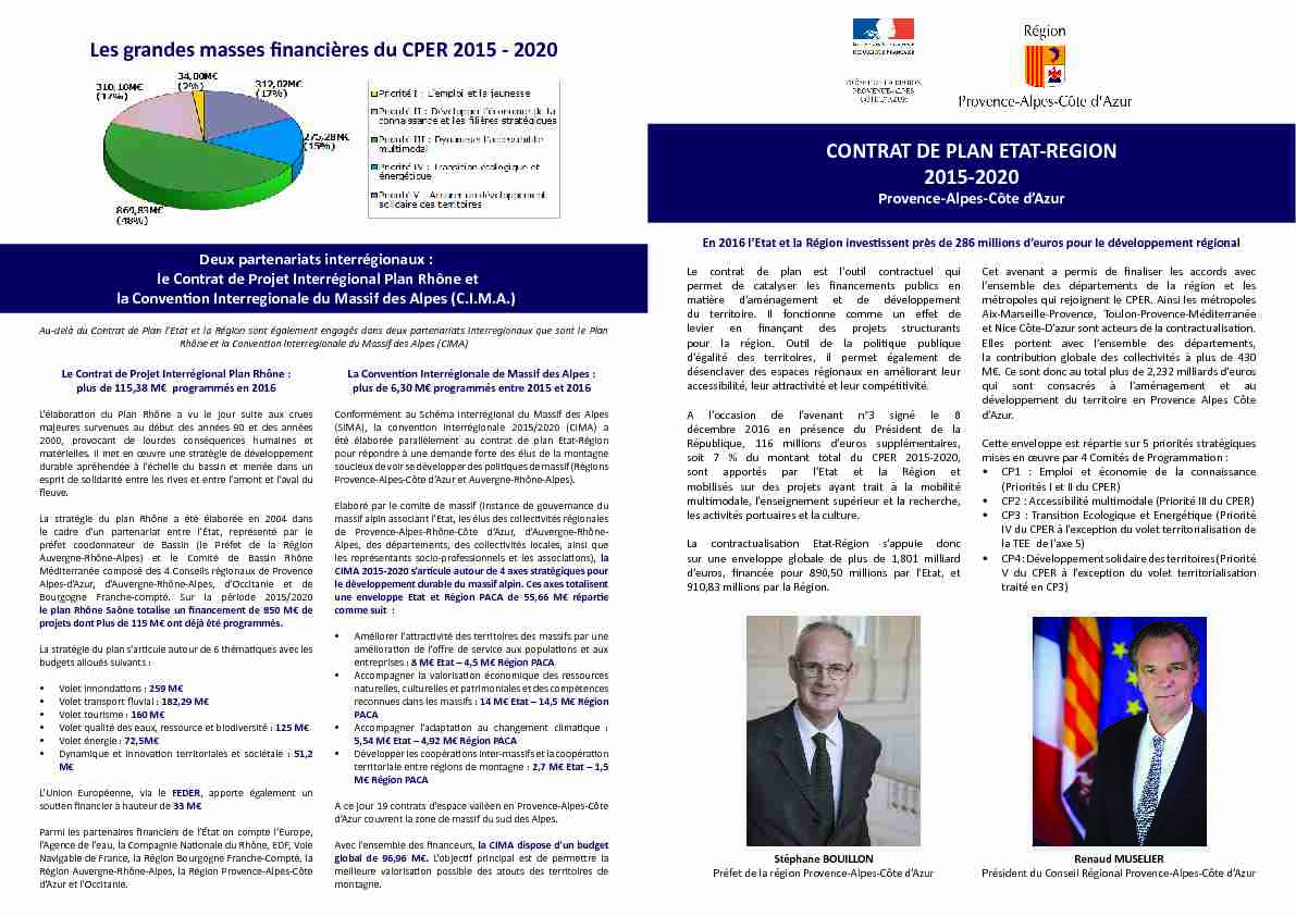 CONTRAT DE PLAN ETAT-REGION 2015-2020 Les grandes